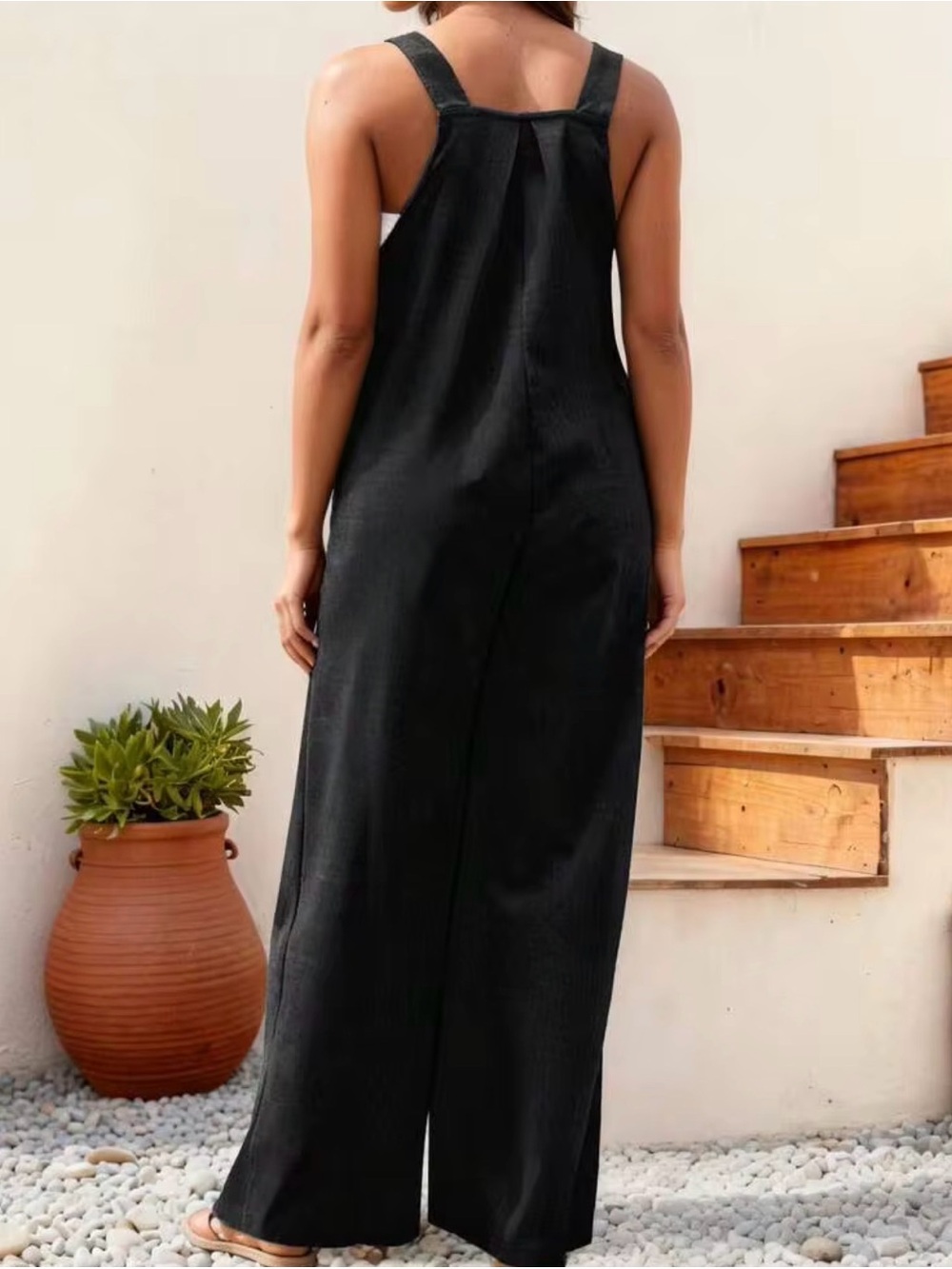 YesnoSpring/Summer  Solid Color Sleeveless Jumpsuit With Pockets, Black<<379>>>> - Picture 2 of 11